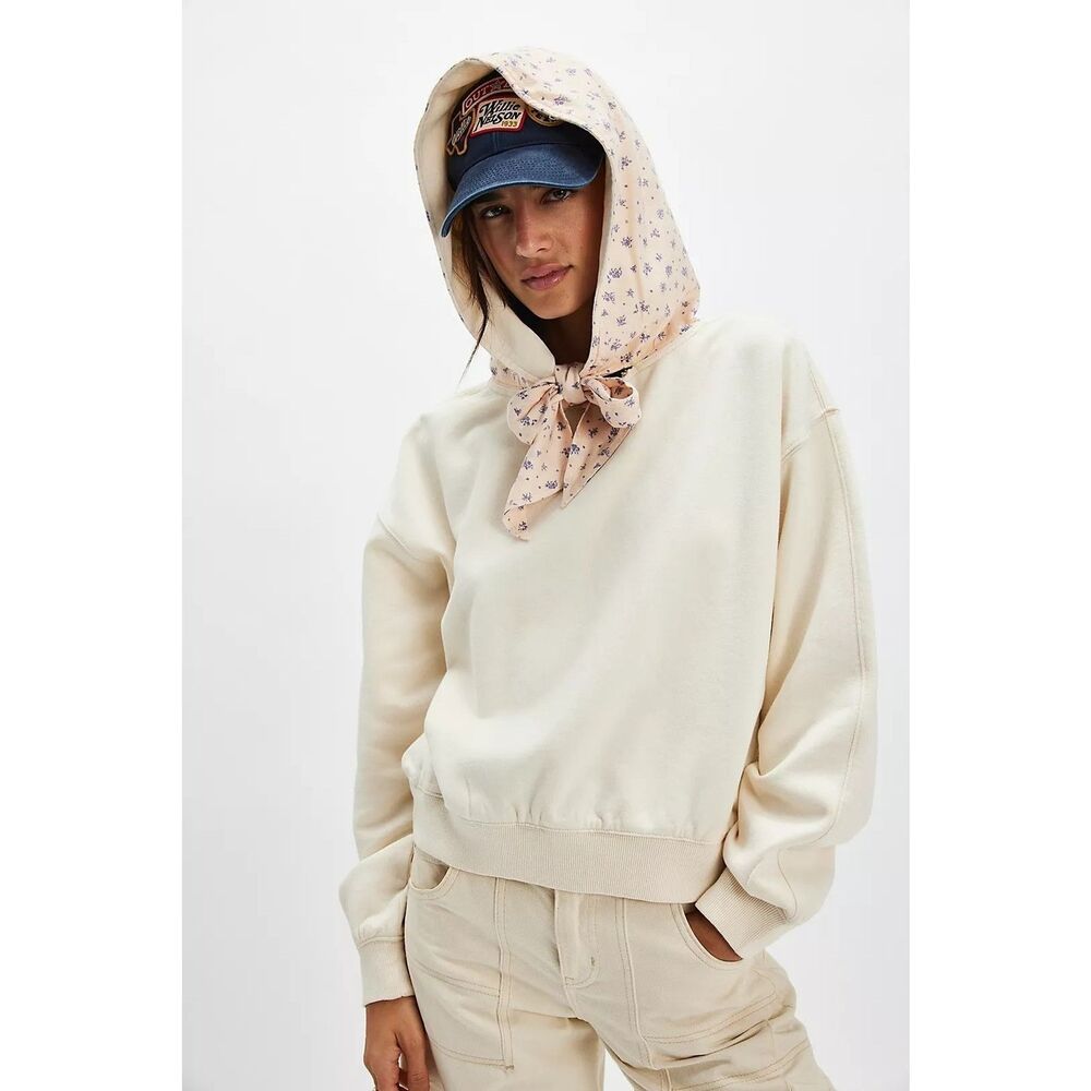 Free People Headscarf Hoodie Sweatshirt Top Ribbed Long Sleeve Cotton S 284287